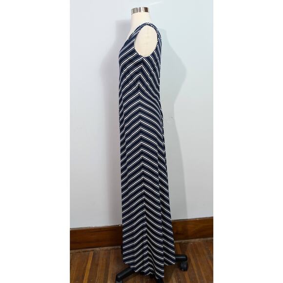 Blue/White Chevron 70s Maxi Dress - Picture 3 of 6